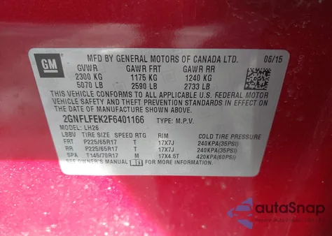 2015 Chevrolet Equinox 1Lt from USA, damaged, VIN 2GNFLFEK2F6401166